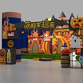Cute Cool Halloween Decorations With Pumpkins Ghosts Castle And QOO Drinks 3d model