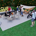 Club Motor Campsite With Outdoor Seating Motorcycle Grass Lawn Sunshade And Fruit Trees