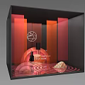 Modern Display Interior With Red Orange Background And ROCOCO Geometric Patterns 3d model