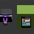 Colorful VR Headset And Smartphone In Display Cases With Game Interface Screen