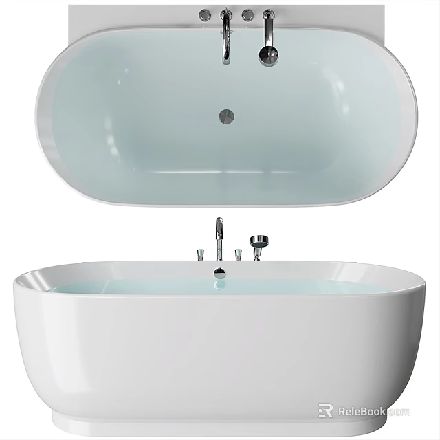Modern White Freestanding Bathtub With Chrome Faucet And Smooth Interior Design 3d model 