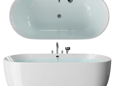 Modern White Freestanding Bathtub With Chrome Faucet And Smooth Interior Design 3d model