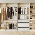 Organized Wardrobe Interior With Various Clothes Hanging Bags Shoes And Drawers On Shelves