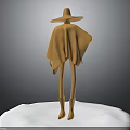 3D Character Model In Cloak And Wide Brimmed Hat Standing On White Platform