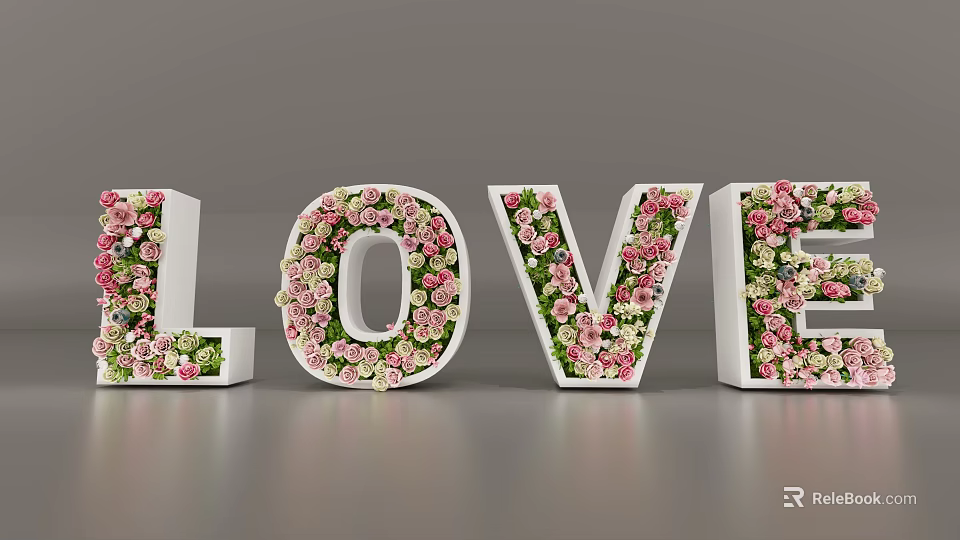 3D LOVE Letters Decorated With Pink And White Flower Blossoms 3d model 