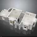 3D Architectural Model of Modern House With Connected Sections White Exterior Windows And Roof Design