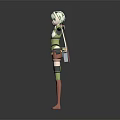 Elf Character Fantasy Creature with Light Green Hair Elf Ears and Weapons Outstretched Arms