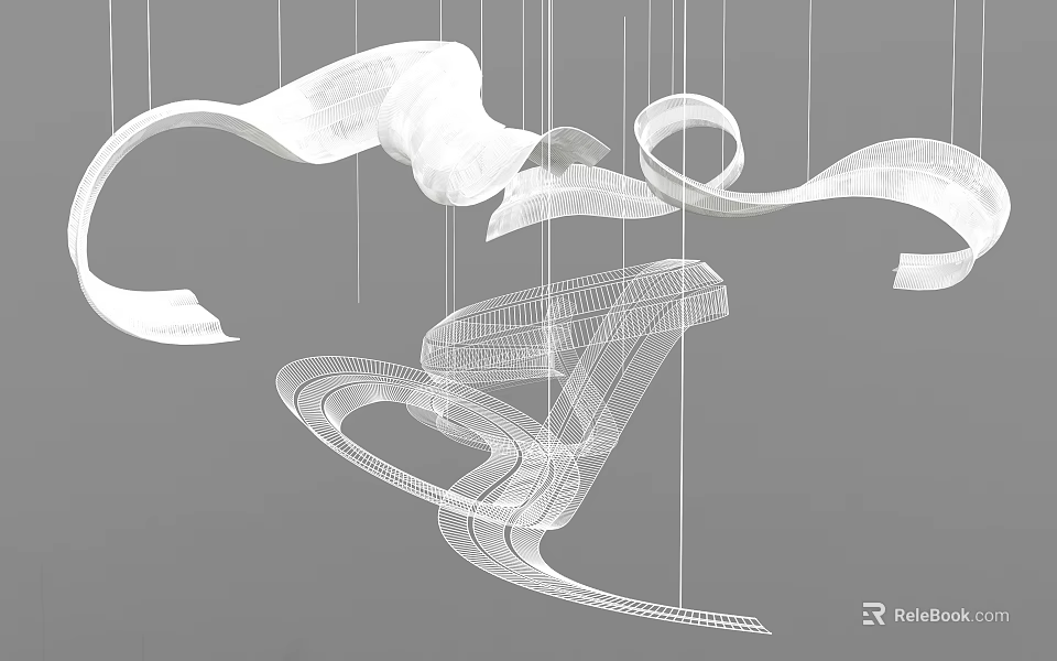 Abstract Chandelier With Modern Curved Lines And Intricate Hanging Structure For Contemporary Interior Spaces 3d model 