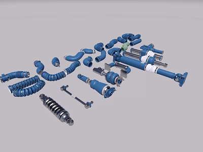 Blue Metallic Pipes With Fittings Elbows Connectors And Component Parts 3d model