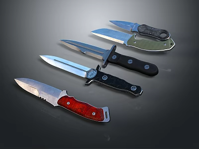 Tactical Weapons Collection Featuring Different Designed Knives With Colored Handles And Sharp Blades 3d model