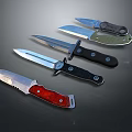 Tactical Weapons Collection Featuring Different Designed Knives With Colored Handles And Sharp Blades 3d model