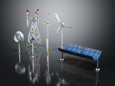 Renewable Energy Technology Models Featuring Wind Turbines Solar Panels And Towers 3d model