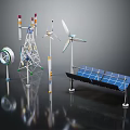 Renewable Energy Technology Models Featuring Wind Turbines Solar Panels And Towers