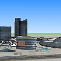 Modern Commercial Complex With High Rise Buildings Water Features And Green Spaces