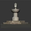 Classic Stone Fountain Structure With Octagonal Base And Square Platform Paving