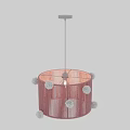 Stylish Pink Striped Chandelier with Decorative White Pom Poms for Modern Spaces
