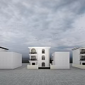 Detached Villa With White Exterior Multi Storey Design And Paved Courtyard