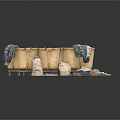 Wooden Laundry Baskets Filled With Clothes And Wrapped Storage Bags Plus Scattered Apparel