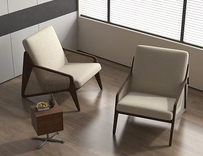 Modern Leisure Chairs With Wooden Frame And Fabric Upholstery In Bright Room With Side Table 3d model