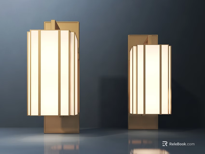 Modern Wall Lamps With Gold Frame And White Vertical Stripe Lampshade Design 3d model 