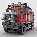 Red Building Block Fire Truck Toy with VATROSAACH Design Rescue Ladder and Water Tank