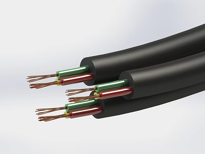 Black Insulated Electrical Cables with Colored Cores and Exposed Copper Wires 3d model