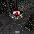 Night Urban Cityscape With Tall Buildings Billboards And Street Traffic