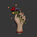 Vibrant Bouquet of Flowers Held by Hand With Colorful Small Diamond Decorations on Dark Background