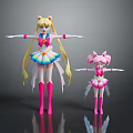 Game Movie Characters Blonde Pink Haired Rainbow Skirts Pink Boots Sailor Outfits Standing Arms Outstretched