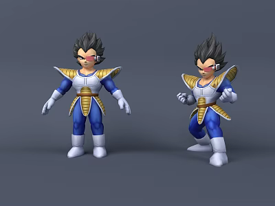 Game Anime Character in Blue Gold Armor with Standing and Action Poses 3d model