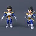 Game Anime Character in Blue Gold Armor with Standing and Action Poses