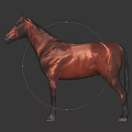 Detailed Red Horse Statue With Glossy Surface Standing On Reflective Black Floor