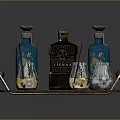 Elegant Beverage Tray Setup With Blue Black Bottles Glasses And Straws For Drink