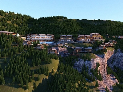 Modern Hotel Building Mountain Homestay Resort Villa 3d model