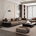 Living room Minotti sofa combination three-seat sofa single sofa coffee table floor lamp venetian blind 3d model