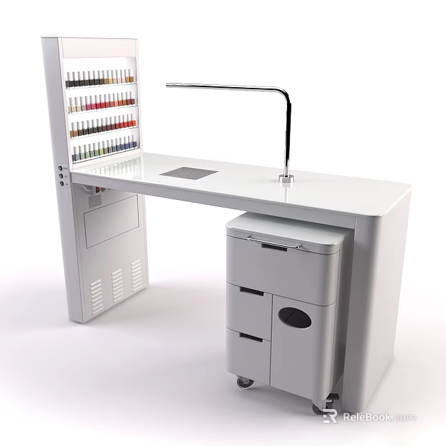 Modern White Dressing Table With Lamp Cosmetic Storage Rack And Drawers Organizer 3d model 