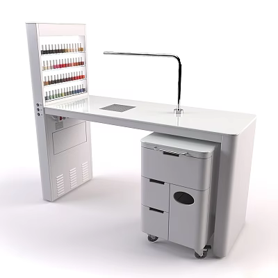 Modern White Dressing Table With Lamp Cosmetic Storage Rack And Drawers Organizer 3d model