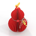 Red Gourd Shaped Paper Craft Decorative Ornament Set With Yellow Top Red Ribbon Golden Fu