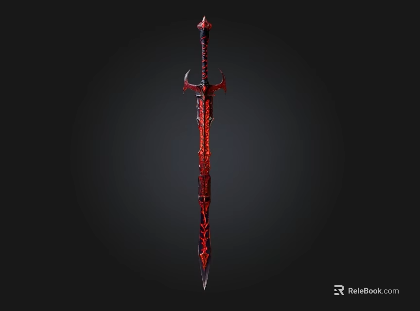 Red And Black Sword With Intricate Patterns Decorative Hilt Top And Ornate Fantasy Design 3d model 