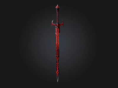 Red And Black Sword With Intricate Patterns Decorative Hilt Top And Ornate Fantasy Design 3d model