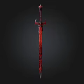Red And Black Sword With Intricate Patterns Decorative Hilt Top And Ornate Fantasy Design