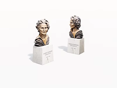 Artistic Detailed Carved Bust Sculptures With Stone Base And Portrait Features 3d model