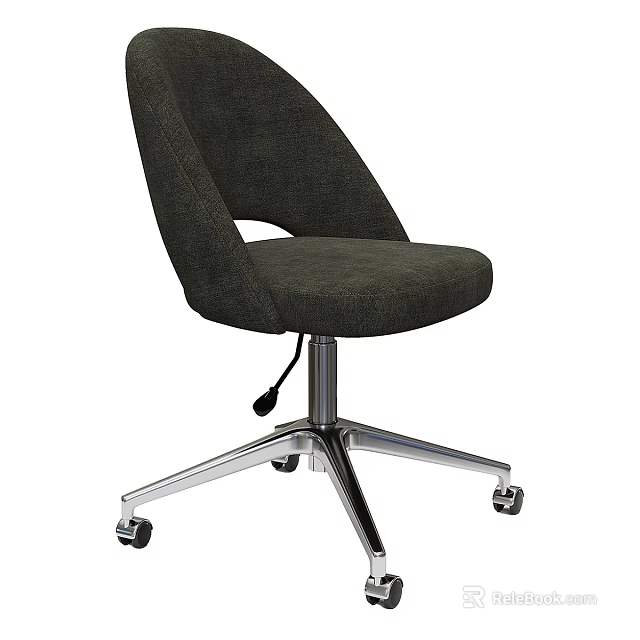 Modern Dark Gray Fabric Adjustable Single Chair With Swivel Wheels And Metal Base 3d model 