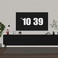Modern Television on Black TV Stand with Drawers Green Plants and Floor Lamp