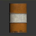 Rusty Orange Metal Barrel With White Band And Black Triangular Symbol