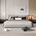 Modern Bedroom Interior With Cozy Bed Pendant Lights Wall Art Large Window And Wooden Wardrobe