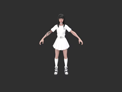 Game Movie Character With Short Black Hair White Dress Arm Tattoos White Socks And Shoes 3d model