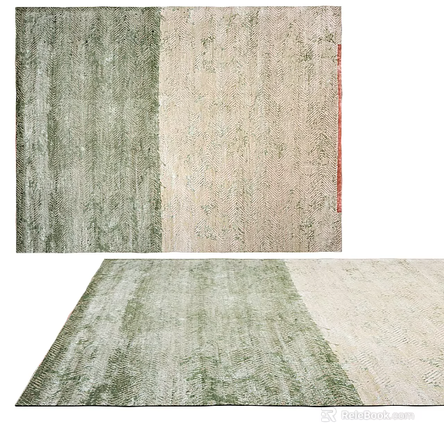 Vintage Textured Square Rug Featuring Green Beige And Red Distressed Design Pattern 3d model