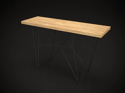 Wooden Top Desk With Black Metal Frame And Minimalist Design 3d model