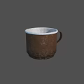 Brown Ceramic Cup With White Interior Textured Surface And Handle Design 3d model